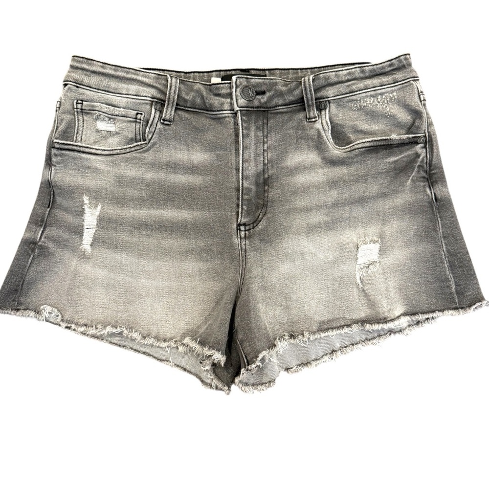Kut from the Kloth Jane High Rise Gray Wash Jean Shorts Frayed Distressed 12